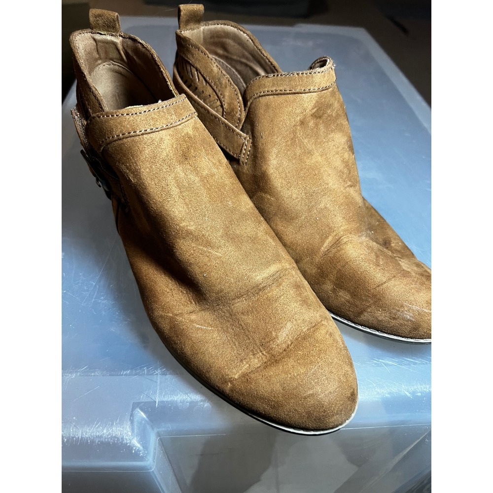 Dept 222 Suede Ankle Booties Buckle Accents Cutout Design Brown Size 7.5‎